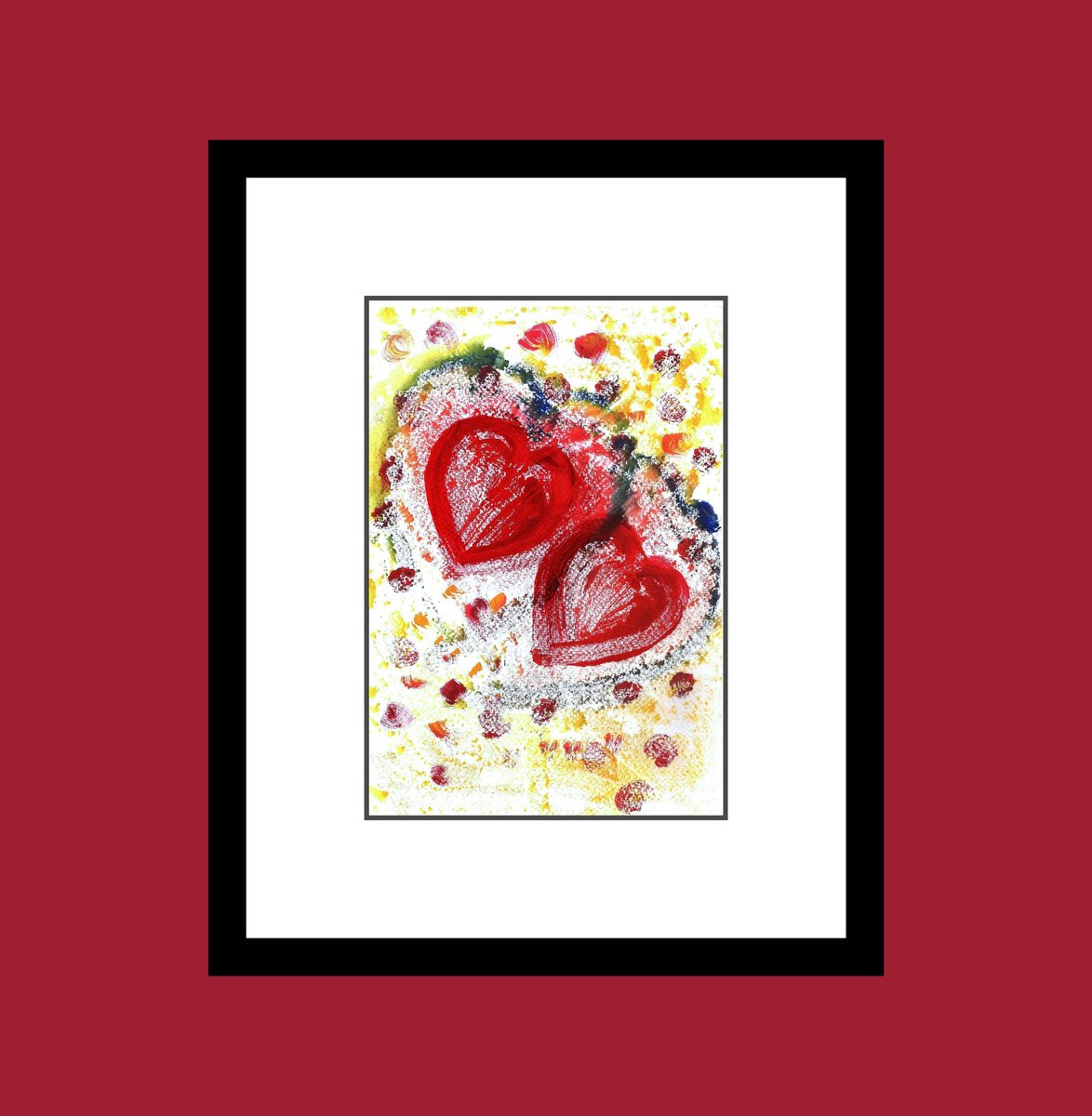 Expressive Abstract Limited Edition Print By Asha Shenoy, 7 X 10, Valentine Red Hearts, Original Artwork
