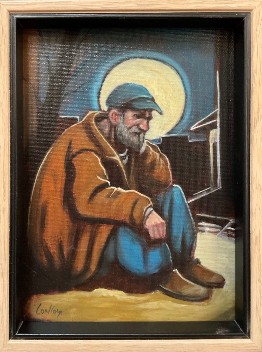 Expressive Portrait Oil Painting By Pete Conroy, 7 X 9", Down But Not Out, Original Artwork