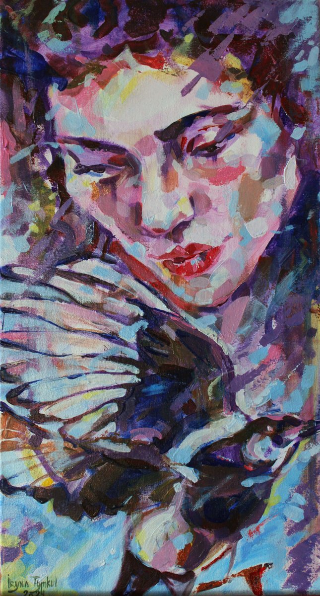 Expressive Portrait Acrylic Painting By Iryna Tymkul, 9 X 18, These Were Not My Thoughts, Original Artwork