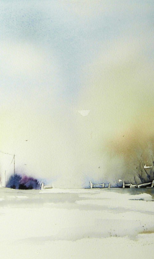 Birds on a line. Original Watercolour Painting. by Graham Kemp