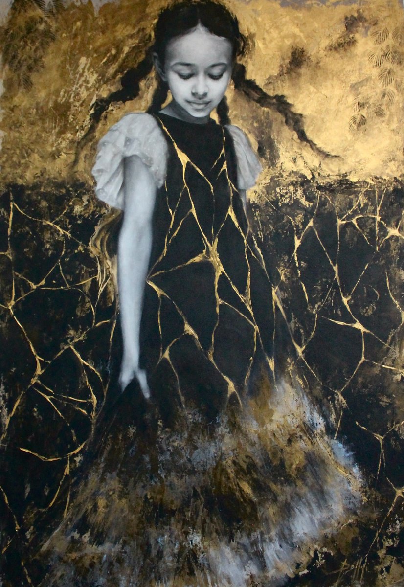 Expressive Portrait Acrylic Painting By Federica Belloli, 28 X 39, And Athousand Times Again Ii, Original Artwork