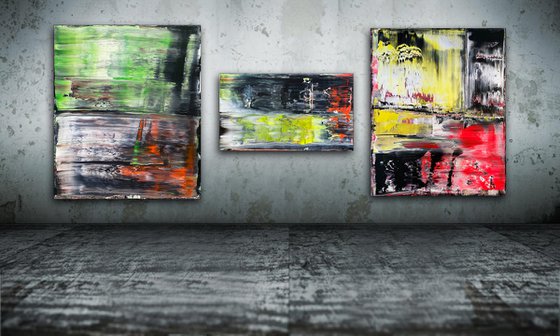 "Bridging The Gap" - Save As A Series - Original PMS Large Abstract Triptych Acrylic Paintings On Hand Stretched and Gallery Wrap Canvas - 86" x 36"