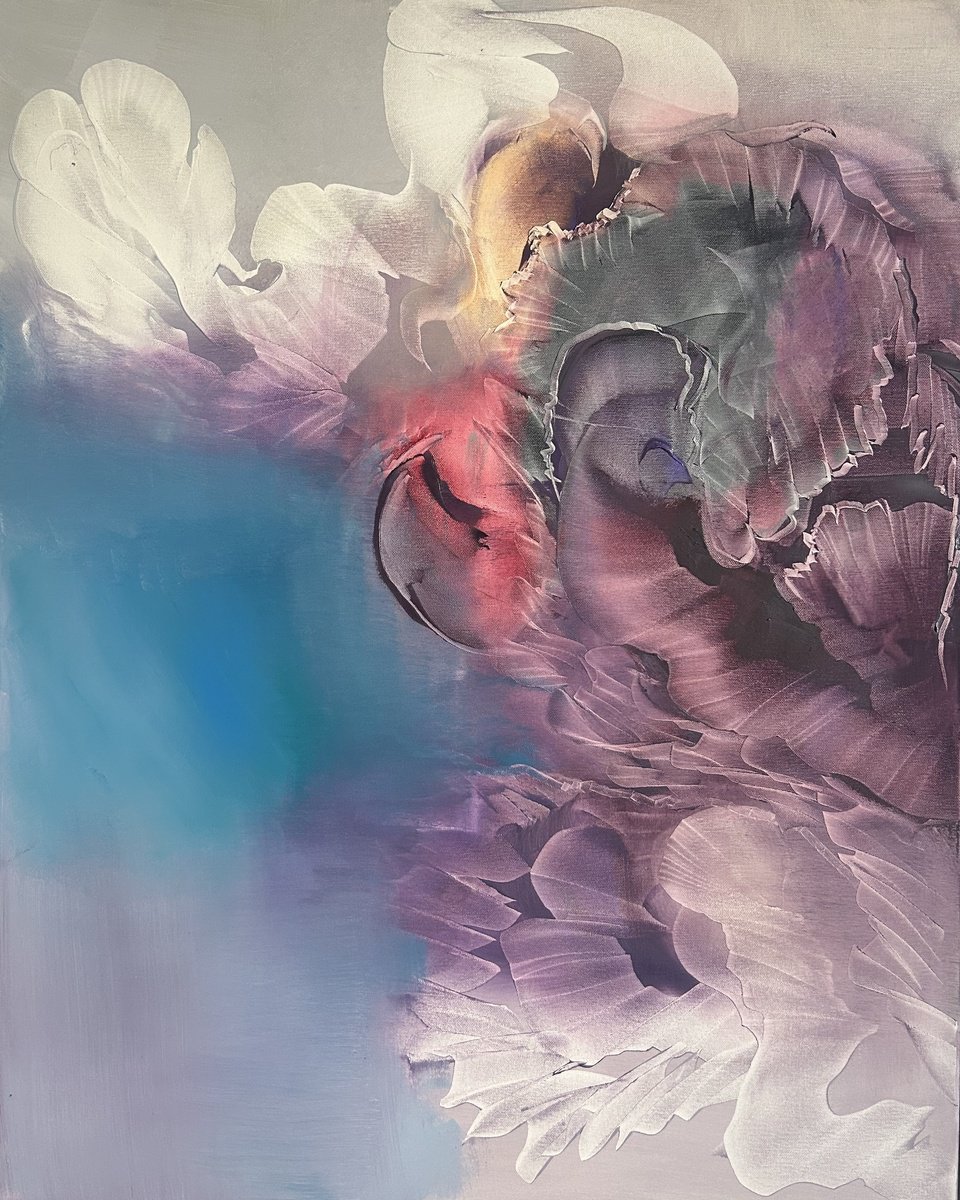 Expressive Abstract Oil Painting By Ludmila Budanov, 31 X 39", Whispers Of The Unknown, Original Artwork