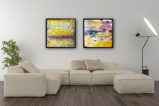 "What Are You, Yellow?" - Save As A Series - Original PMS Abstract Diptych Acrylic Paintings On Reclaimed Wood - 52" x 26"