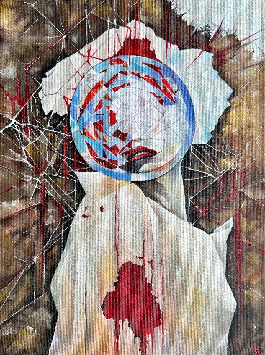 Surrealistic Portrait Painting By Jakub Dk - Jakub D Krzewniak, 12 X 16, Surreal Dreams, Original Artwork