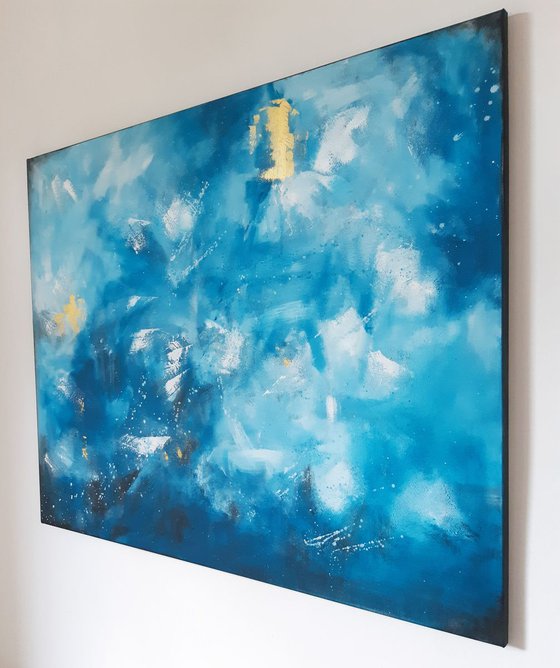 Diving in Deep Sea – Abstract in Blue and Gold