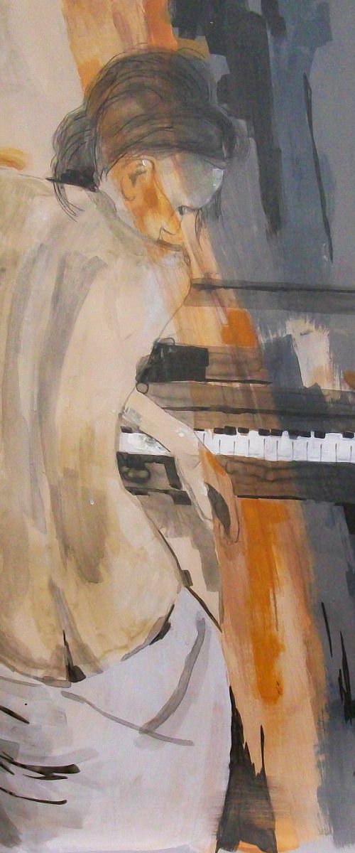 Nude at the piano    20" x 25" by Joe McHarg