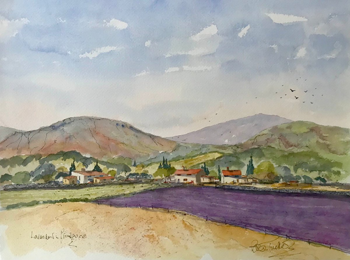 Impressionistic Cityscapes Watercolour By Brian Tucker, 16 X 12, Lavender In Provence, Original Artwork