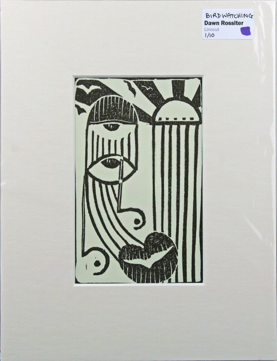 Bird Watching Mounted Limited Edition Lino Print by Dawn Rossiter