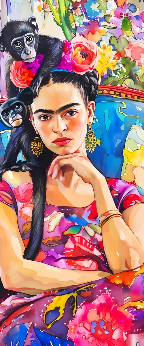 Frida Kahlo and black monkeys by BAST