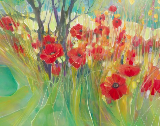 Midsummer Jubilance, poppies in a meadow painting