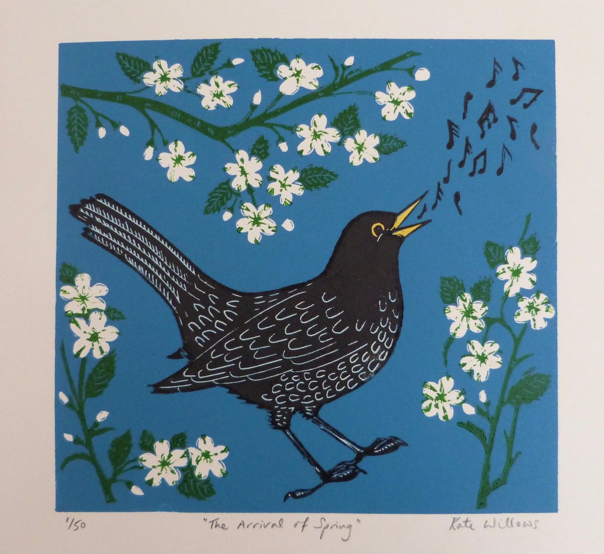 Illustrative Animal Linocut By Kate Willows, 12 X 12", The Arrival Of Spring, Original Artwork