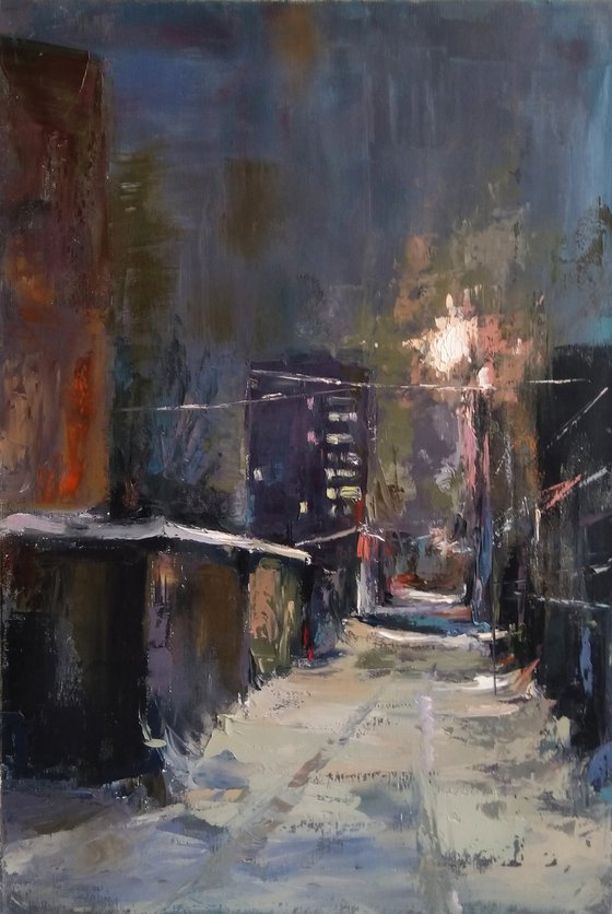 Winter night(40x60cm, oil painting, impressionism, ready to hang)