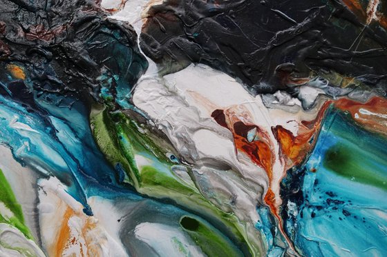 Teal and Oxide Rust 200cm x 80cm Textured Abstract Art