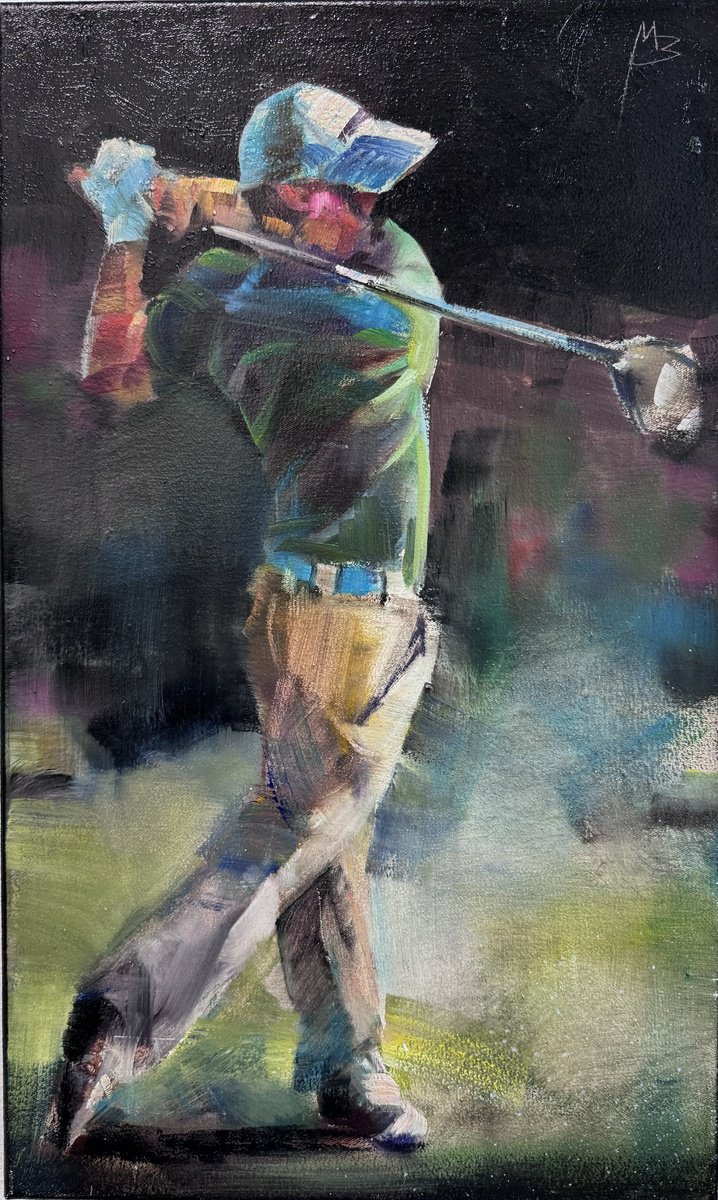 Expressive Portrait Oil Painting By Milan Baltic, 12 X 20", Open Championship 6, Original Artwork