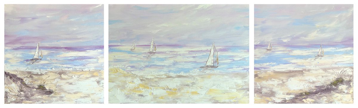 VANILLA TRIP - 3 set with seascape. Morning on the waves. Ocean coast. Vanilla clouds. by Marina Skromova