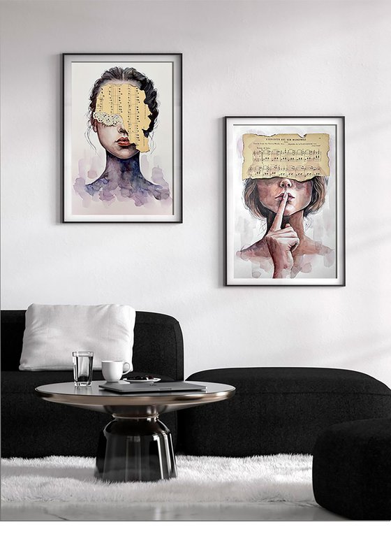 Diptych Violet and Sepia Concept Portraits