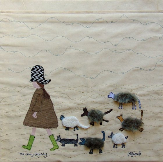 "The crazy Doglady" - textile collage