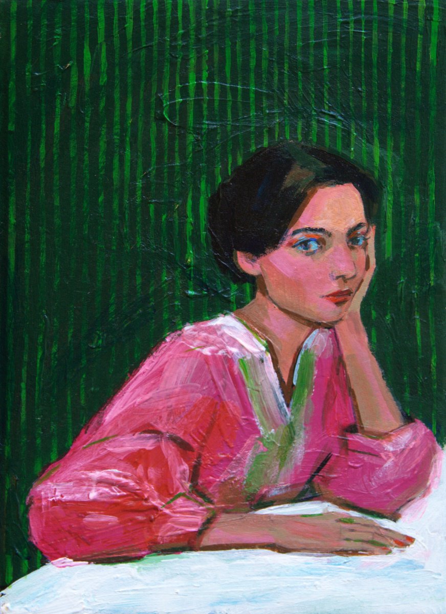 Portrait of a Young Girl in Pink Dress by Anna Khaninyan