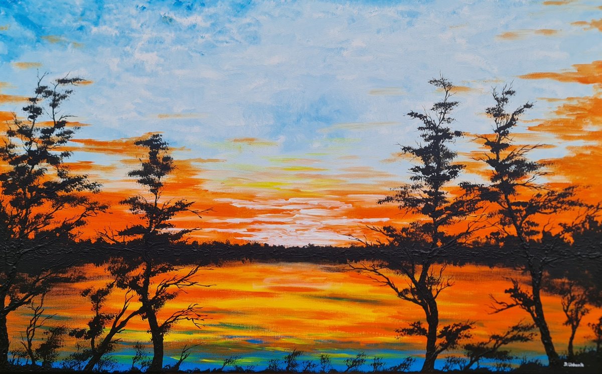 Impressionistic Landscape Acrylic Painting By Daniel Urbani?k, 31 X 20, Sunset In The Country 1, Original Artwork