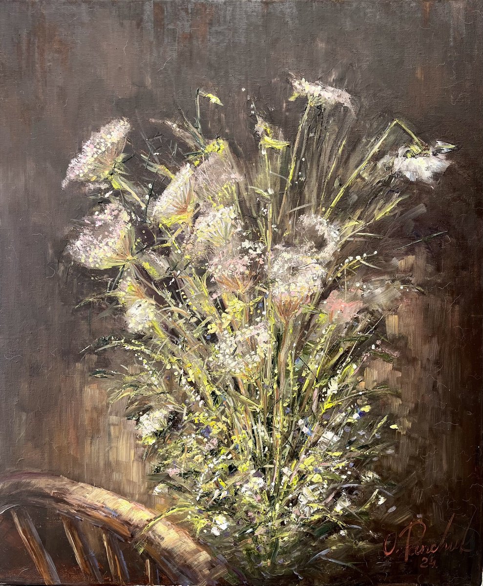 Impressionistic Botanical Oil Painting By Oleg Panchuk, 20 X 24", Flowers, Original Artwork