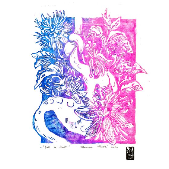 Not a knot- linocut PRINT-  stomach knot ILLUSTRATION- special edition