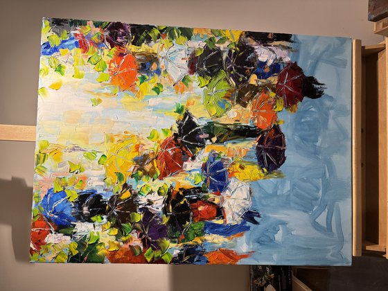 Spring umbrellas. Color mood