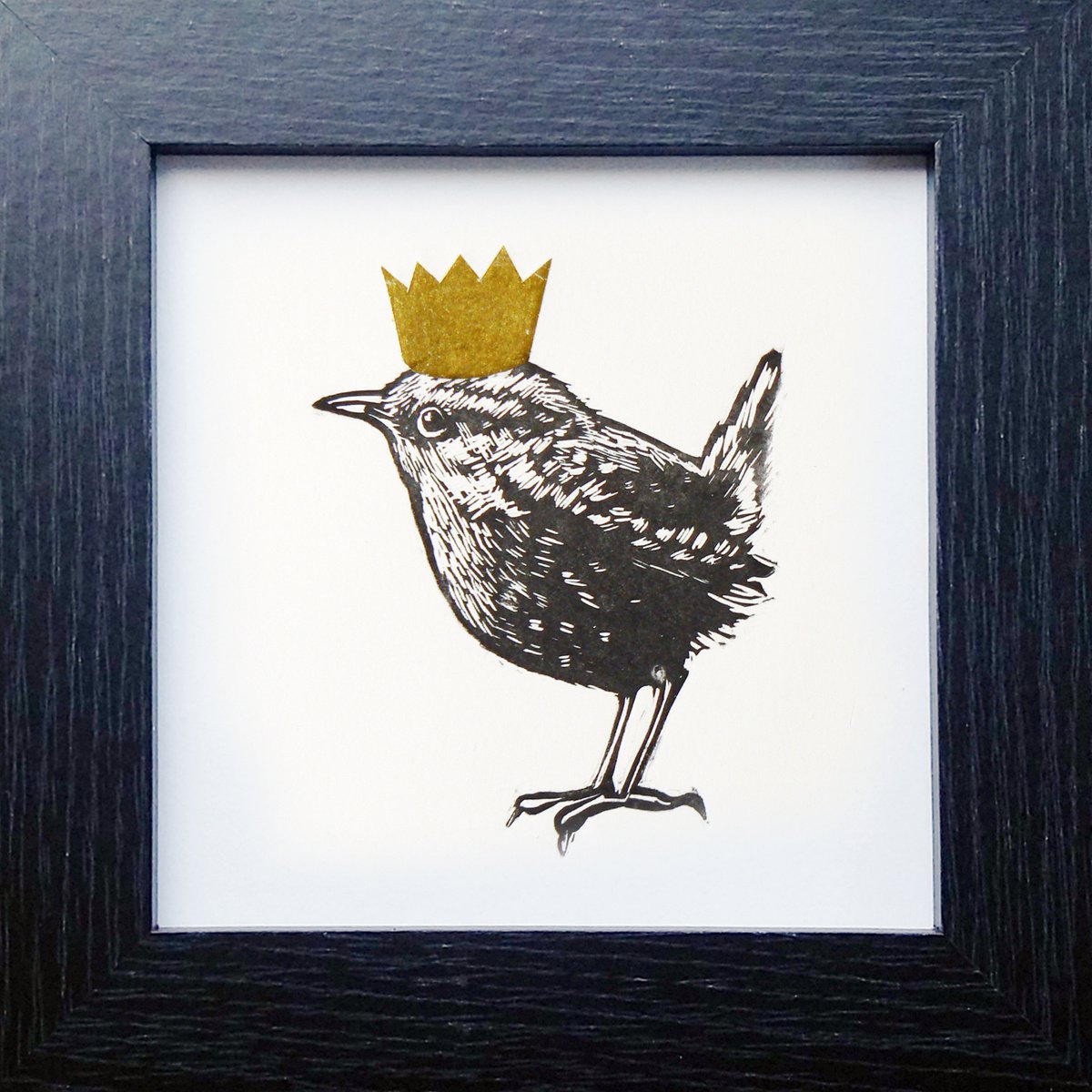 King - wren linoprint - framed and ready to hang by Carolynne Coulson