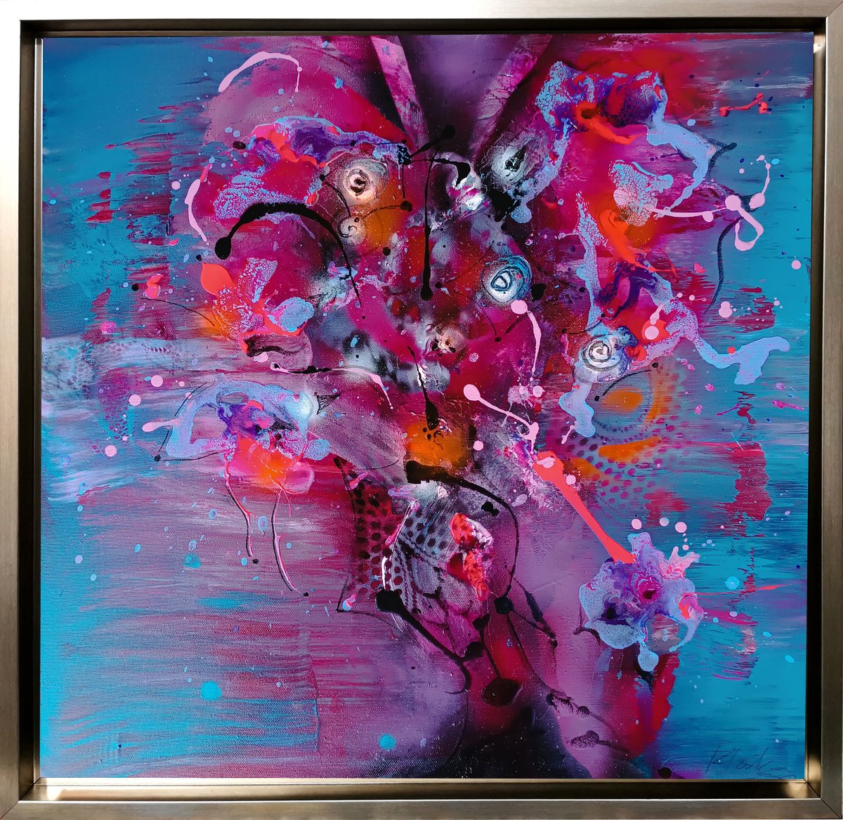 Expressive Still Life Acrylic Painting By Kloska Ovidiu, 26 X 26", The Chrysalis Of 7 Pm, Original Artwork