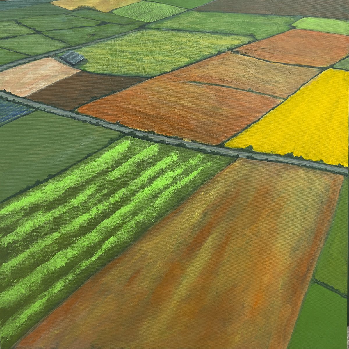 Impressionistic Landscape Painting By Km Arts, 28 X 28", A Scattering Of Ashes, Original Artwork