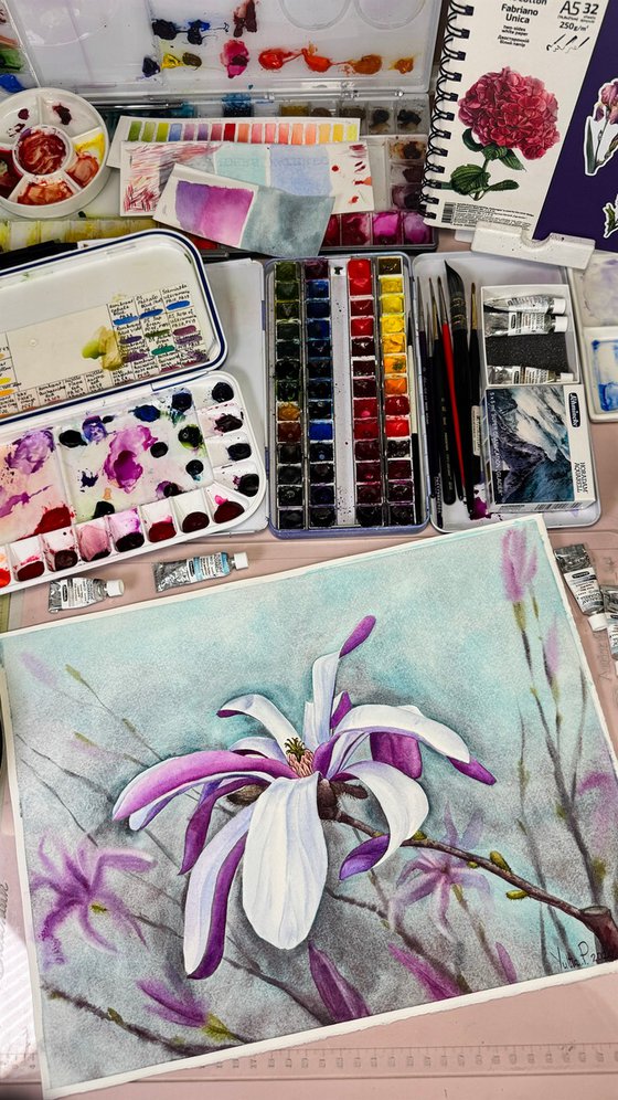 Magnolia watercolor flowers №1