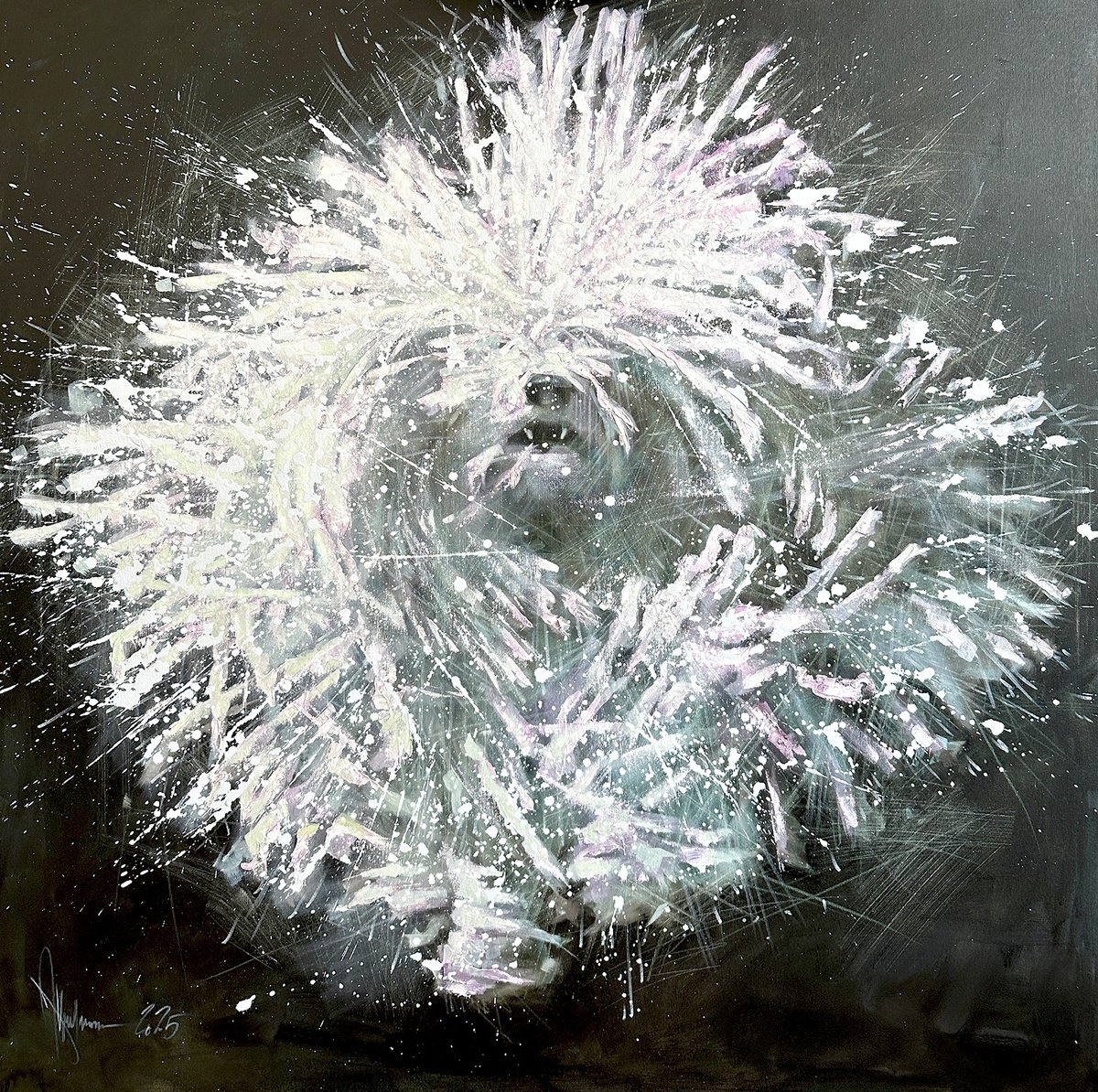 Expressive Animal Oil Painting By Igor Shulman, 39 X 39, White Simphony., Original Artwork