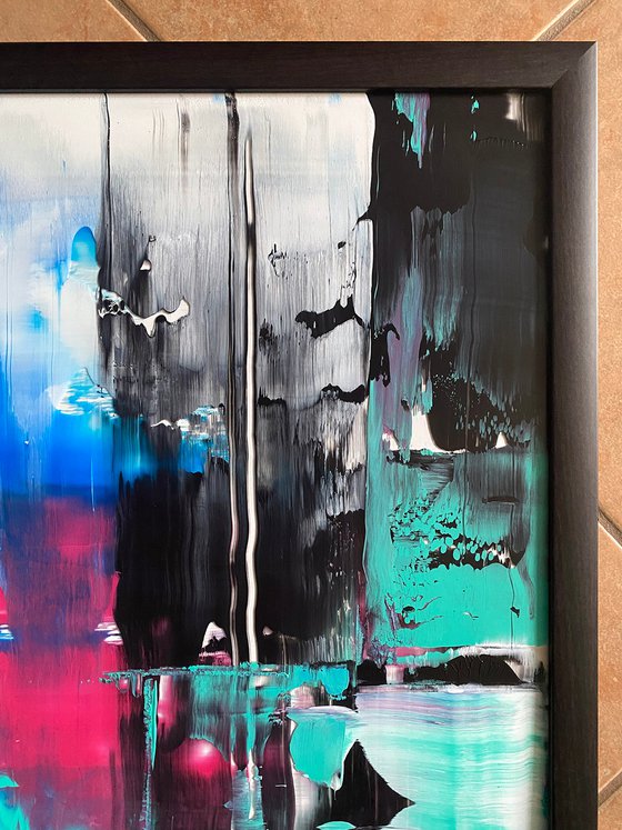 "Swipe Left" - Save As A Series - Original PMS Abstract Diptych Acrylic Paintings On Plexiglass, Framed - 52" x 26"