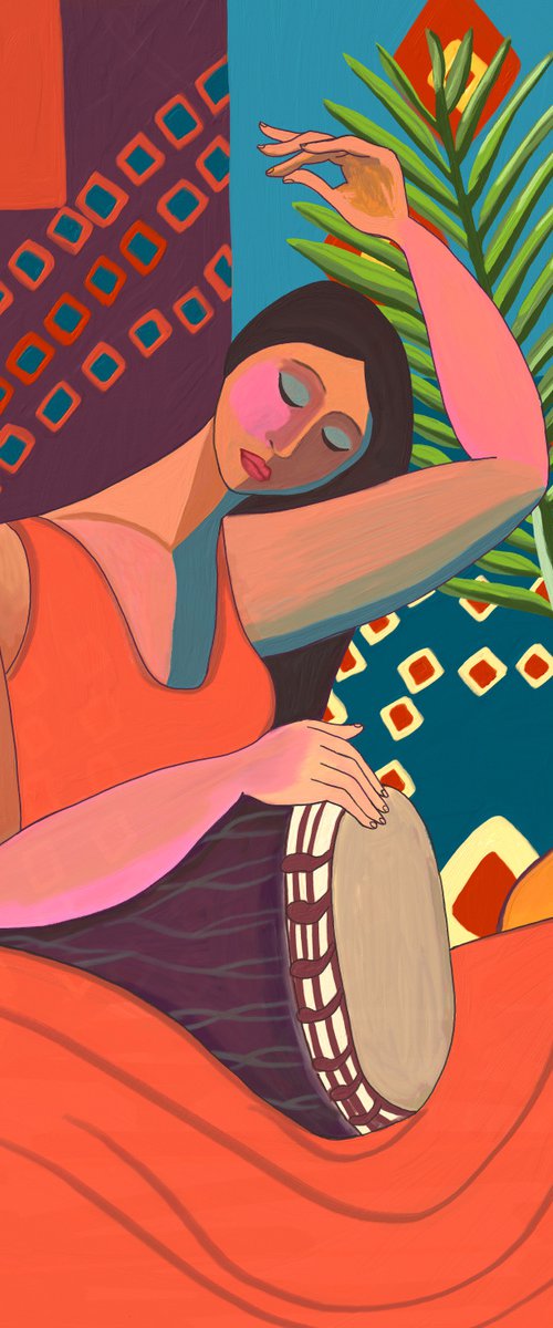 Woman playing Djembe by Gisella Stapleton