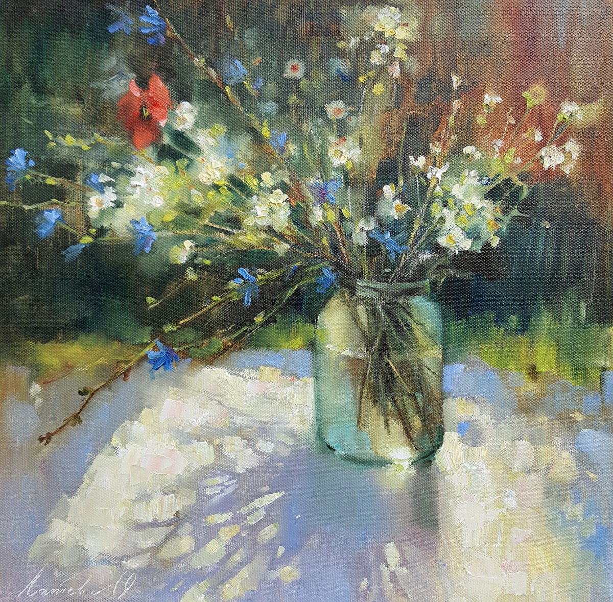 Impressionistic Botanical Oil Painting By Olha Laptieva, 20 X 20", Wildflowers, Original Artwork