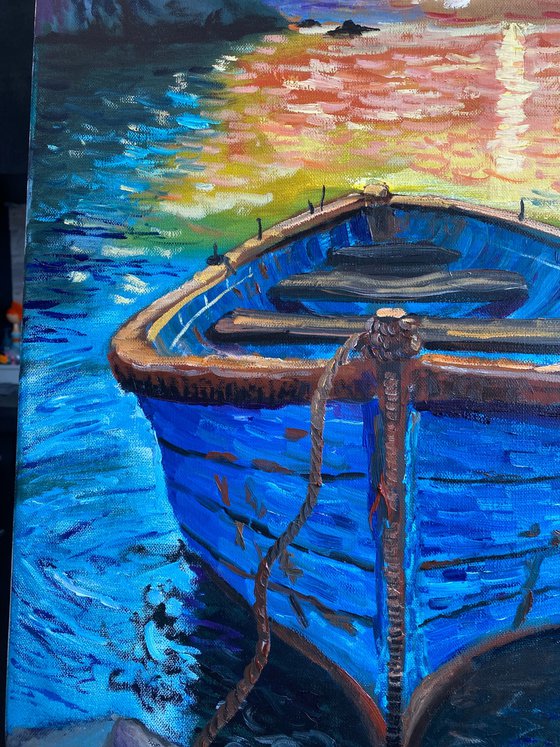 Fishing boat at sunset