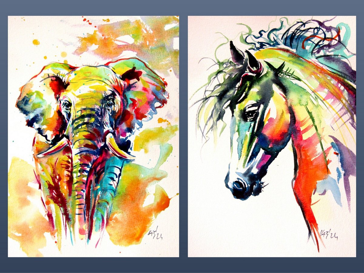 Impressionistic Watercolour , Colorful Animals Collection By Kovacs Anna Brigitta, 12 X 8, Artwork For Sale On Artfinder