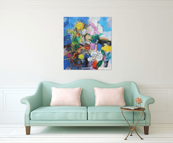 Sunflowers. Orchids. Fruits