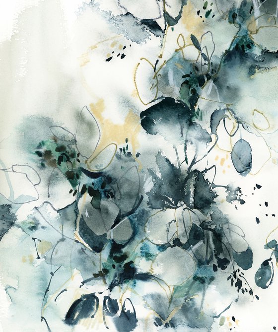 Abstract Botanical in Teal and Sand