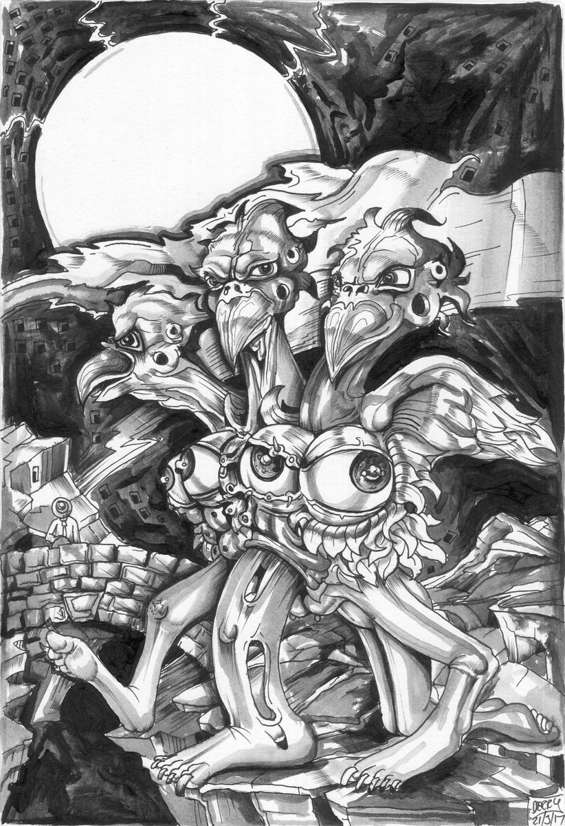 Surrealistic Animal Drawing By Spencer John Derry, 8 X 12", Strange Birds, Original Artwork