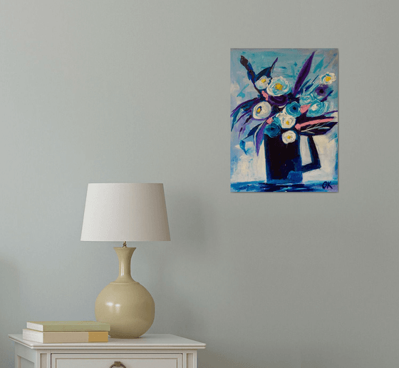 Wildflower still life in a blue vase.