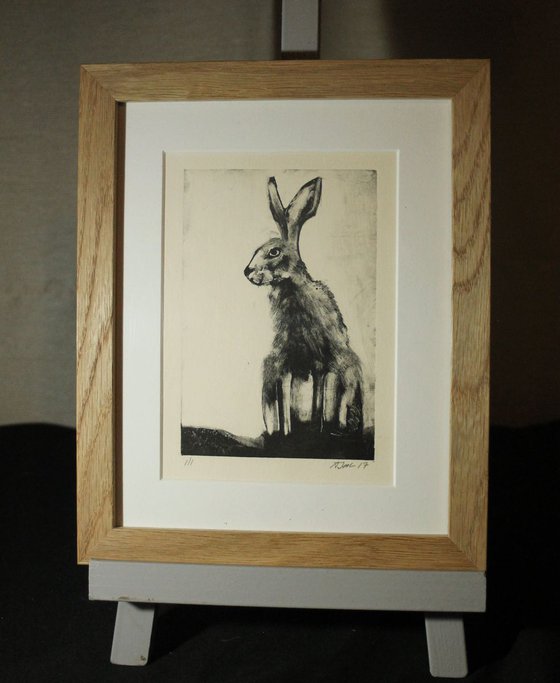 Hare 2 Monoprint, Monotype Print Framed