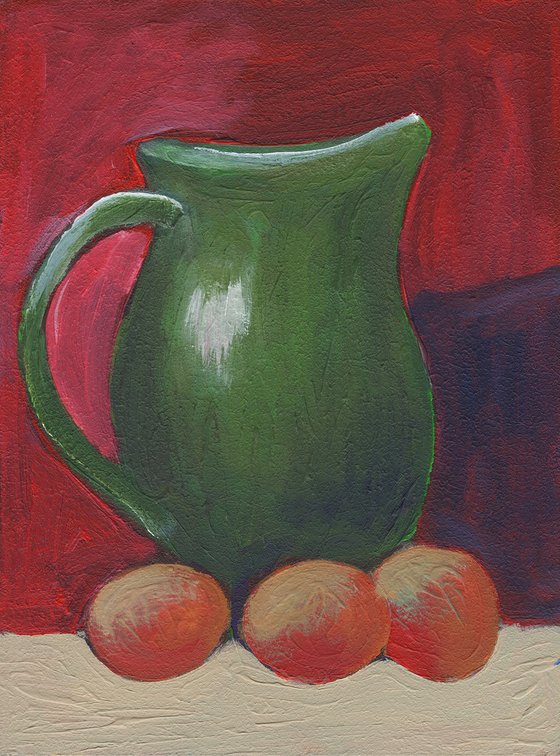 Green Vase With Apricots