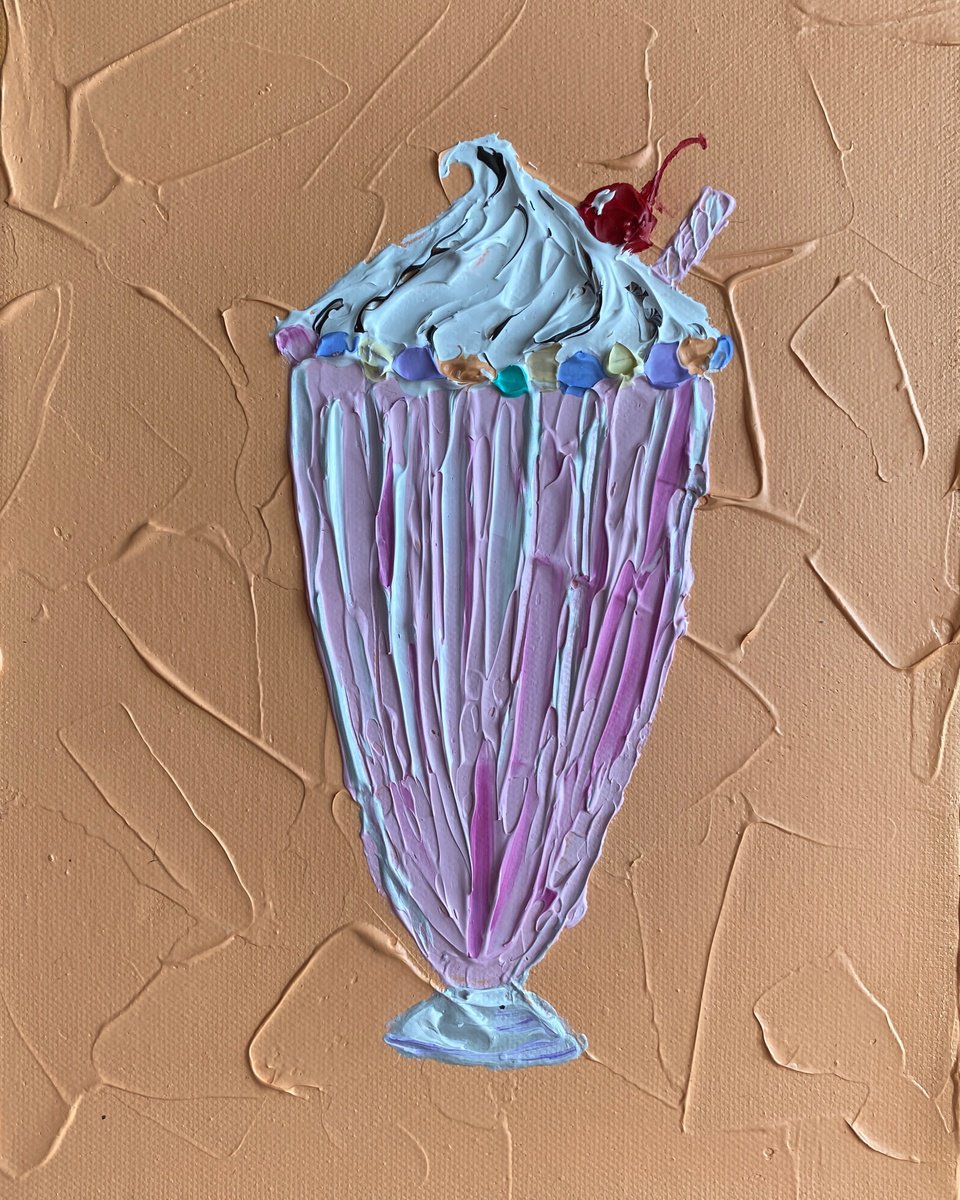Impressionistic Still Life Acrylic Painting By Guzaliya Xavier, 8 X 10, Strawberry Milkshake On Orange, Original Artwork