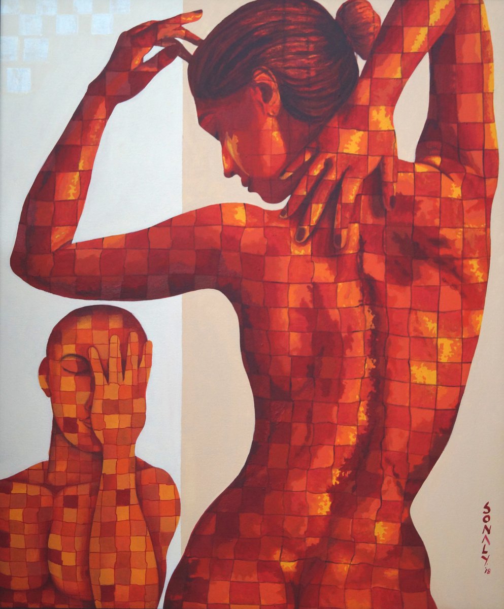 Urban And Pop Portrait Acrylic Painting By Sonaly Gandhi, 30 X 36", Couple In Love 11, Original Artwork