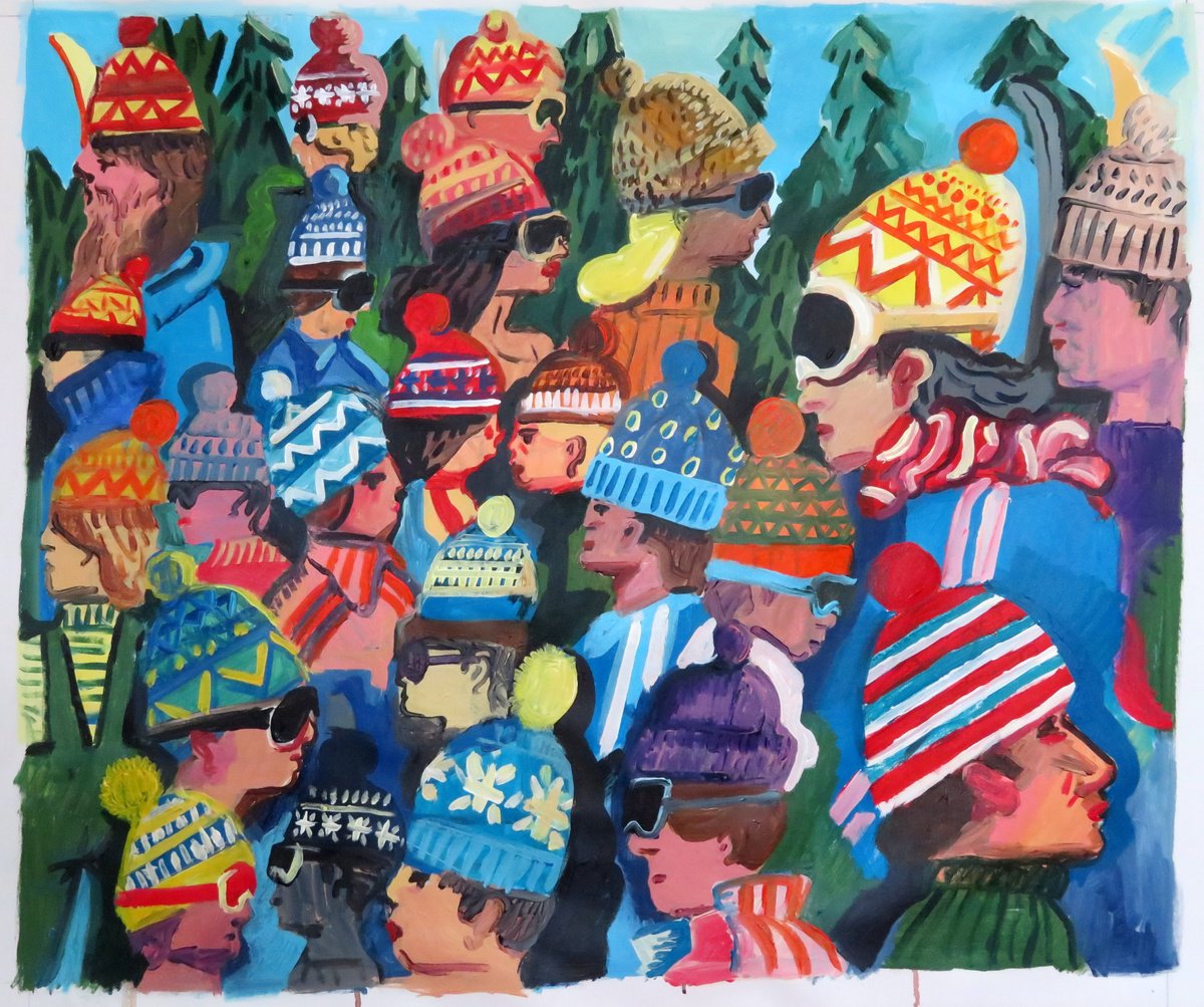 Urban And Pop Portrait Acrylic Painting By Stephen Abela, 33 X 27", Winter Scene, Original Artwork