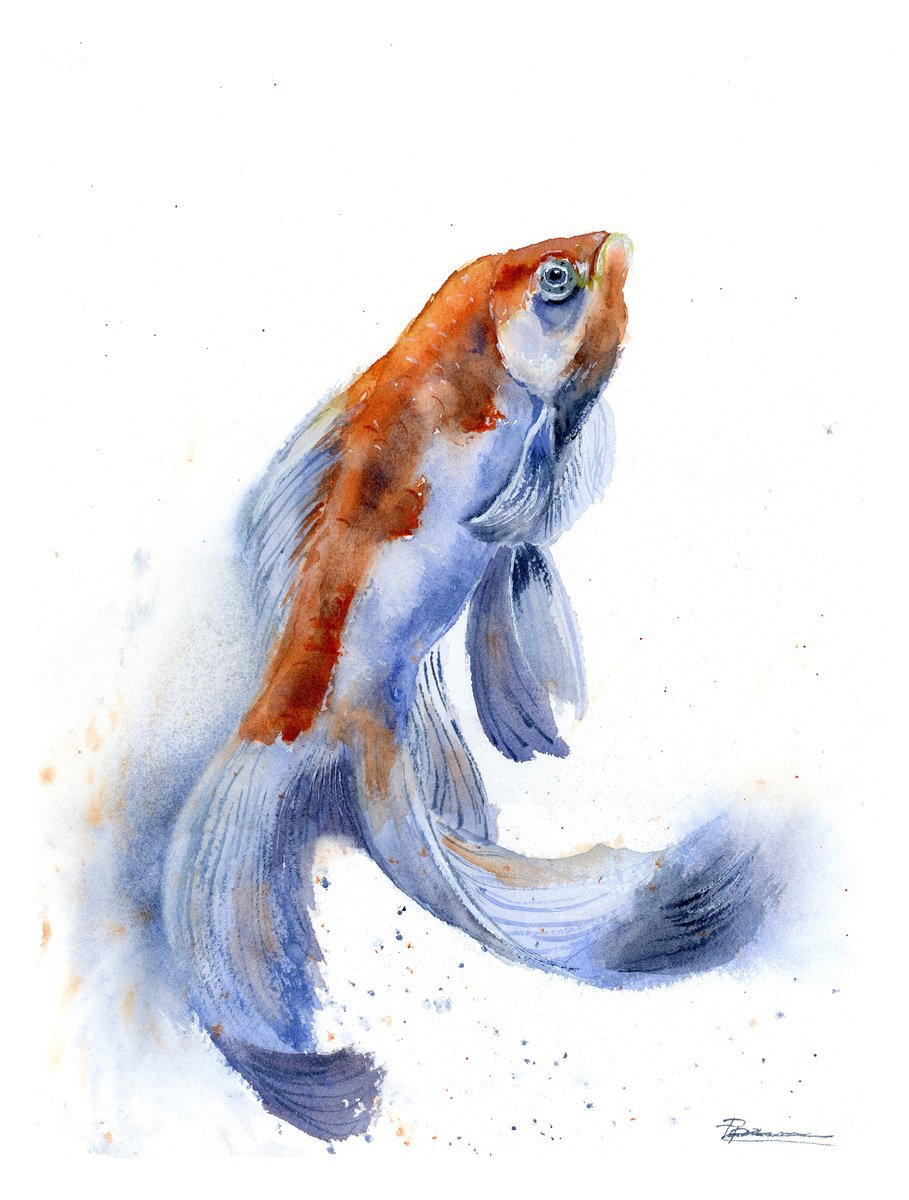 Photorealistic Watercolour , Goldfish By Olga Tchefranov (Shefranov), 9 X 12, Artwork For Sale On Artfinder