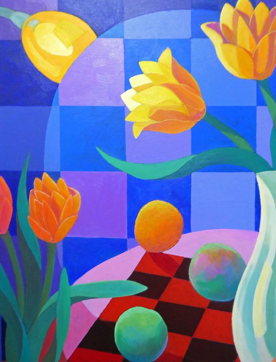 FRUITS AND FLOWERS UNDER SPOTLIGHT