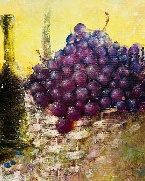Still Life bottle grape basket