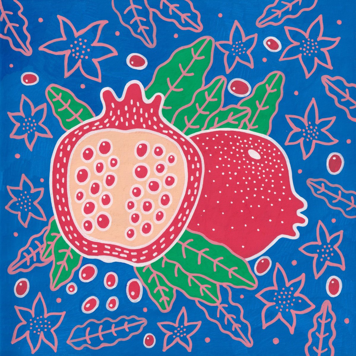 Pomegranates On Blue by Veronika Demenko
